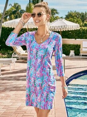 Lily Pulitzer Tessa V-Neck Dress Seaweed Samba Print